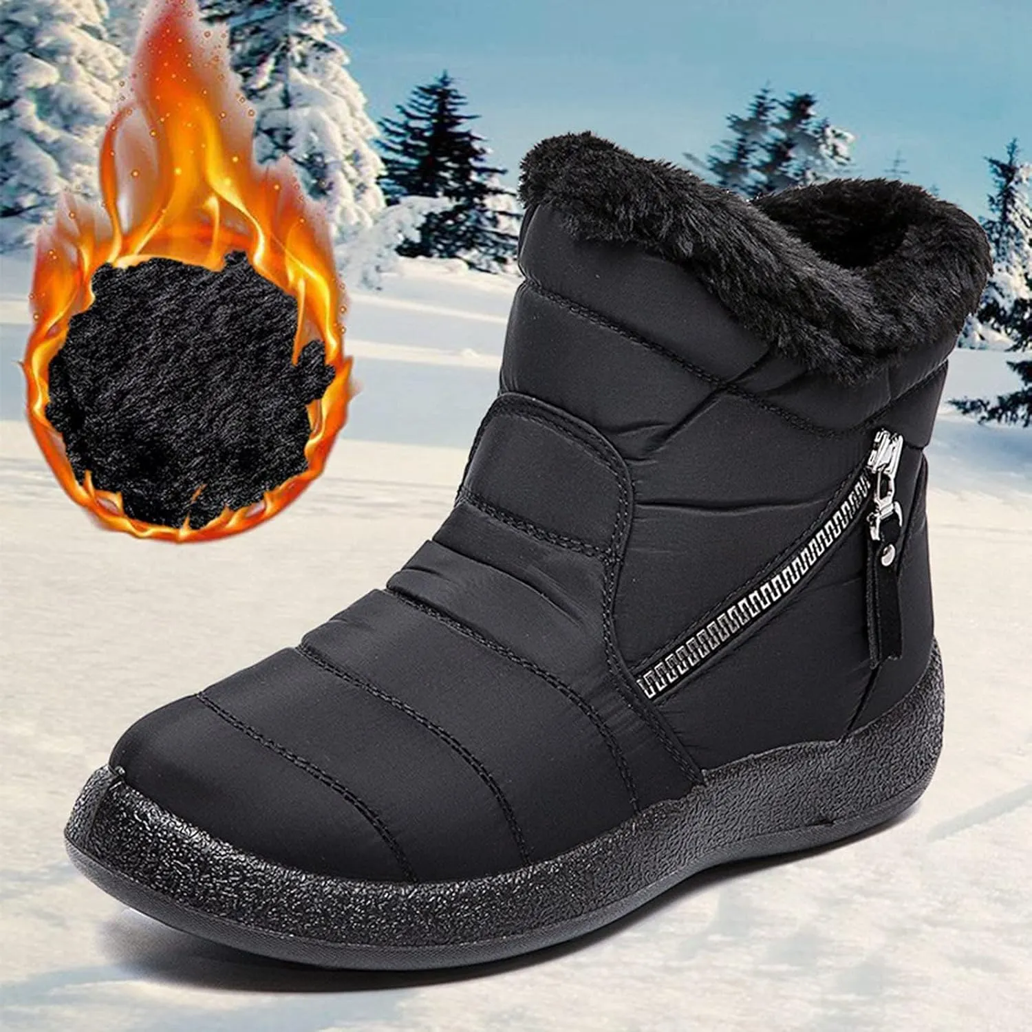 Womens Snow Boots Slip On Winter Boots for Ladies 2024 Womens Snow Boots Winter Fur Lined Ankle Boot Winter Boot for Elderly Women Wide Calf Boots for Women Mens Snow Booties
