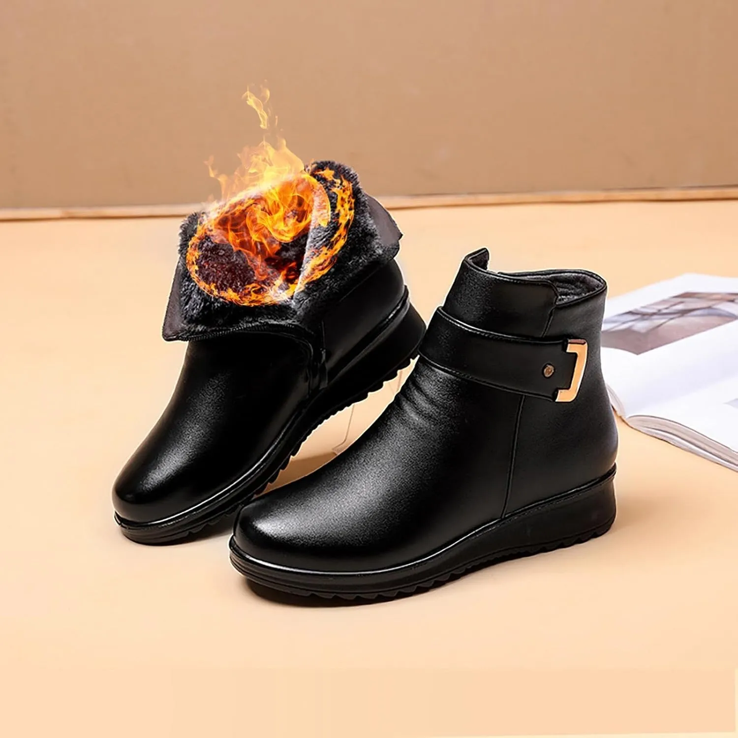 Womens Snow Boots Waterproof Plush Lined Snow Boots Womens Snow Boots Winter Warm Booties Slip On Snow Boot for Women Waterproof Brown Boots for Women Mens Snow Booties