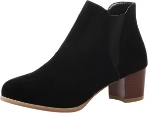 Womens Suede Ankle Boots Casual Chunky Heels