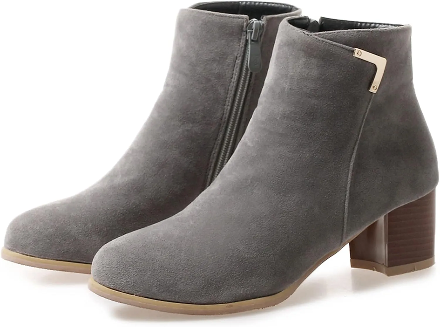 Womens Suede Ankle Boots Casual Chunky Heels