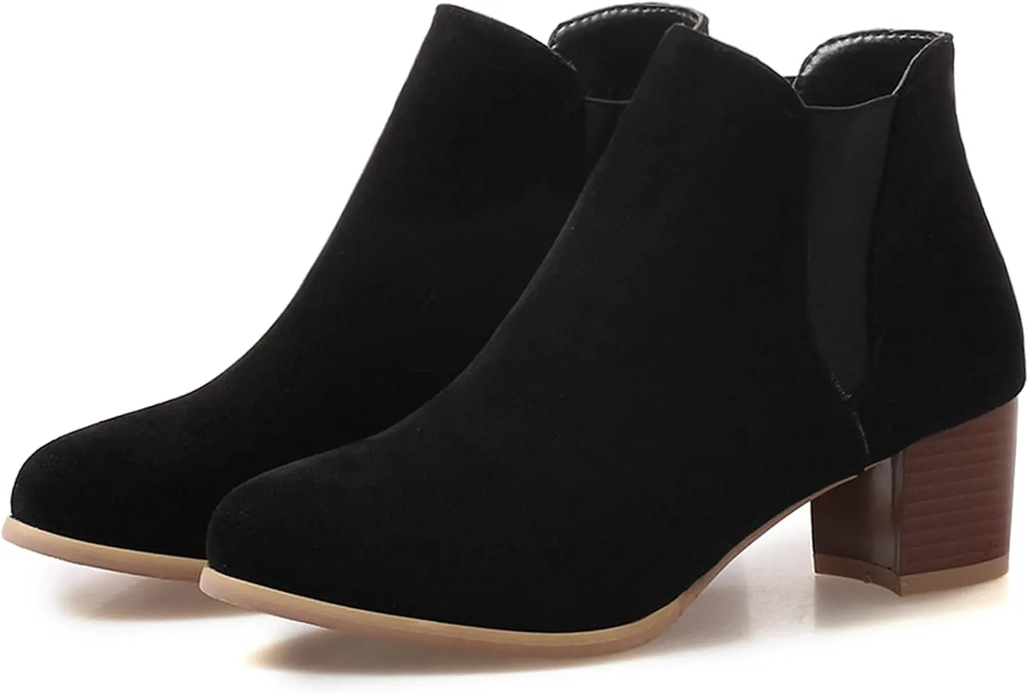 Womens Suede Ankle Boots Casual Chunky Heels