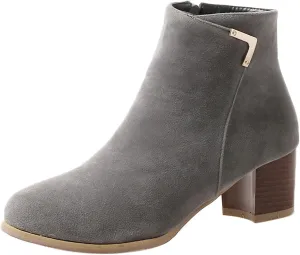 Womens Suede Ankle Boots Casual Chunky Heels