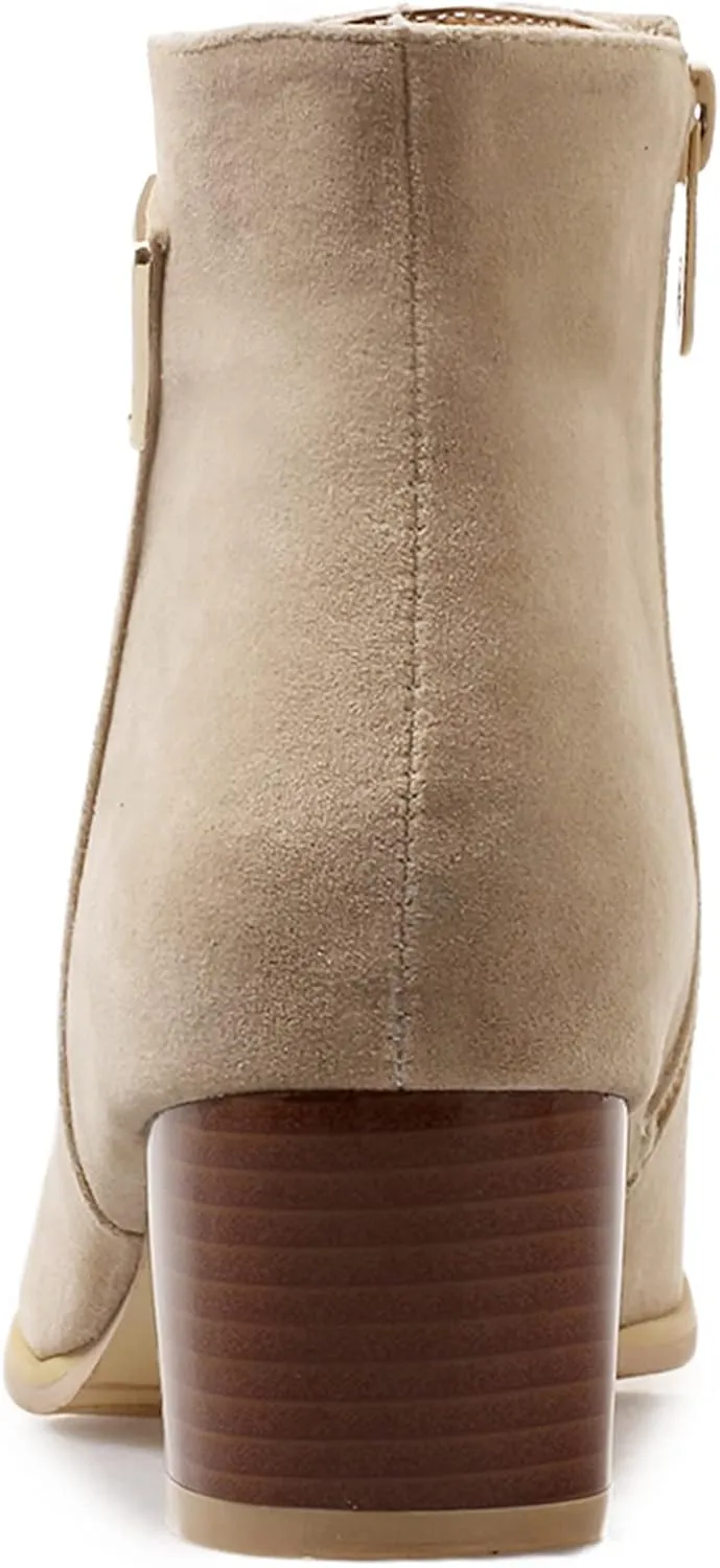 Womens Suede Ankle Boots Casual Chunky Heels