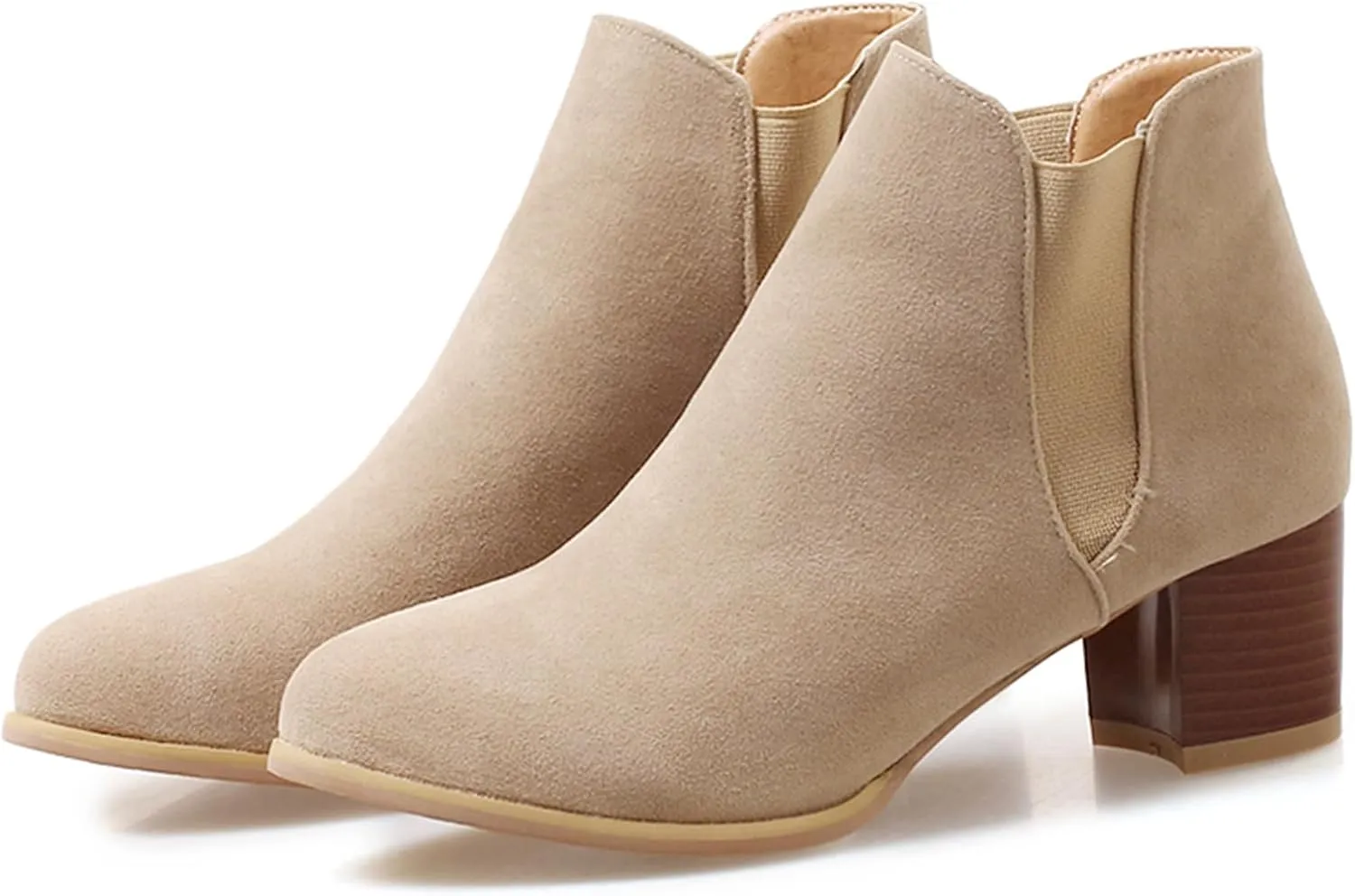 Womens Suede Ankle Boots Casual Chunky Heels