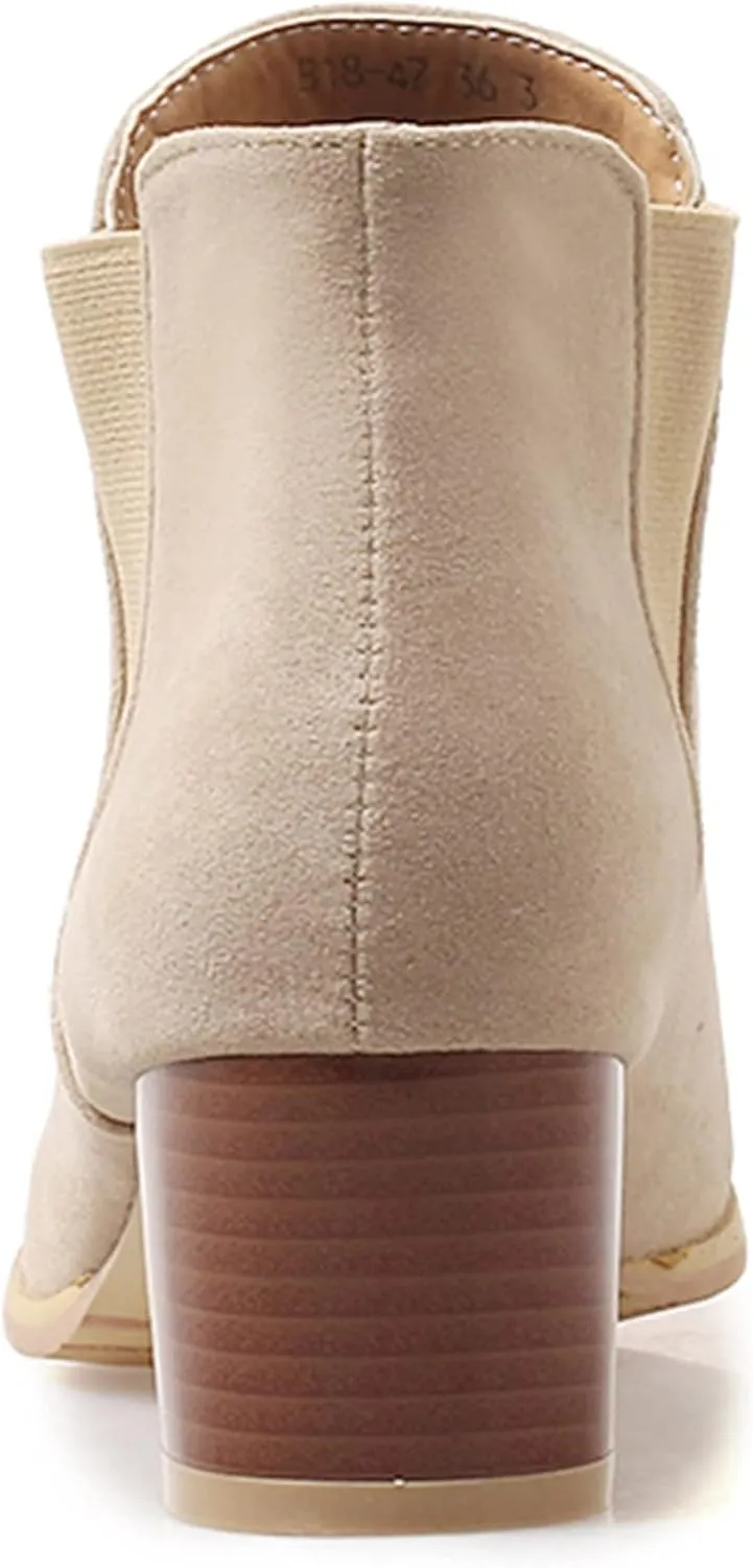Womens Suede Ankle Boots Casual Chunky Heels