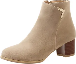 Womens Suede Ankle Boots Casual Chunky Heels
