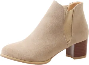 Womens Suede Ankle Boots Casual Chunky Heels