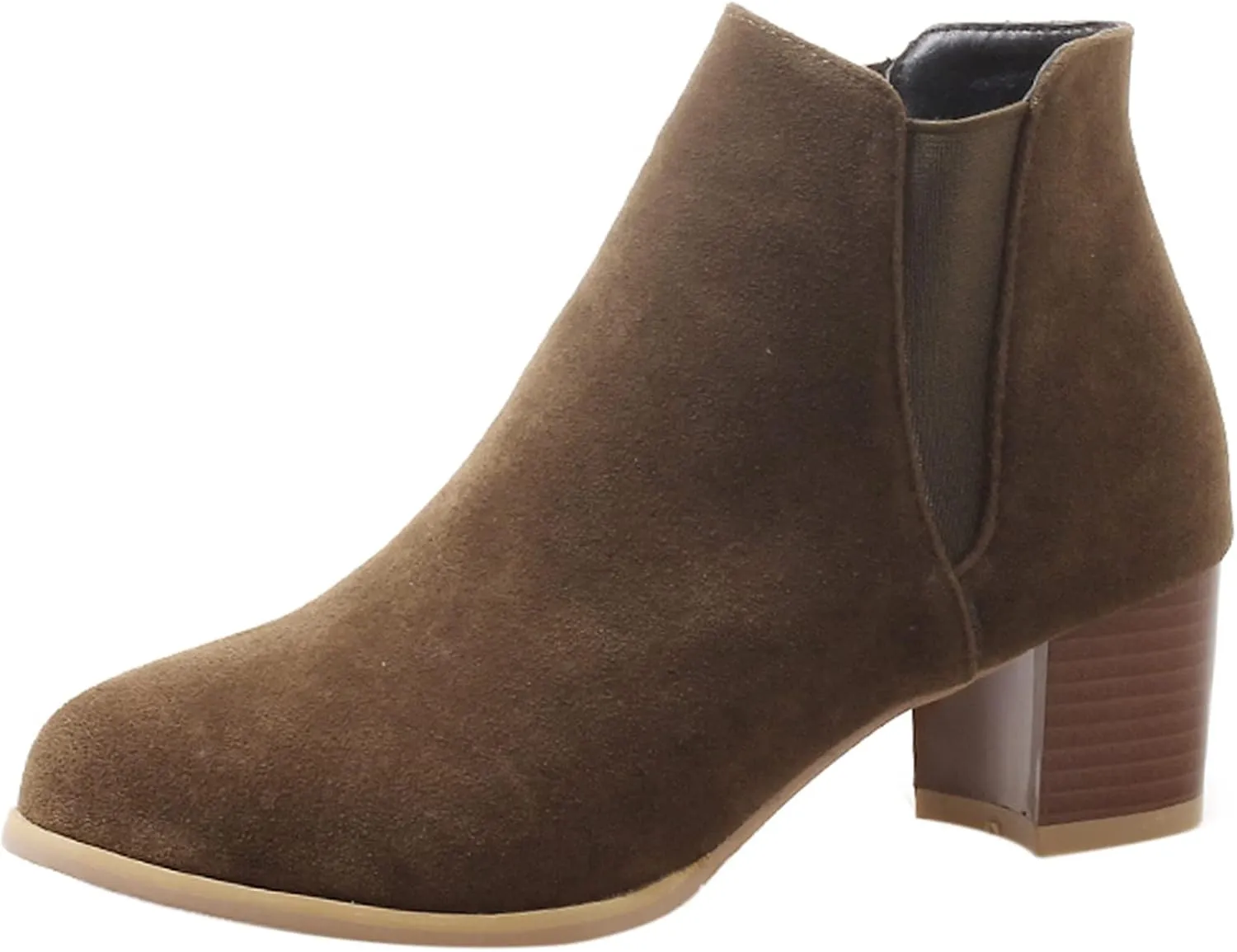 Womens Suede Ankle Boots Casual Chunky Heels