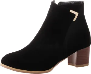 Womens Suede Ankle Boots Casual Chunky Heels