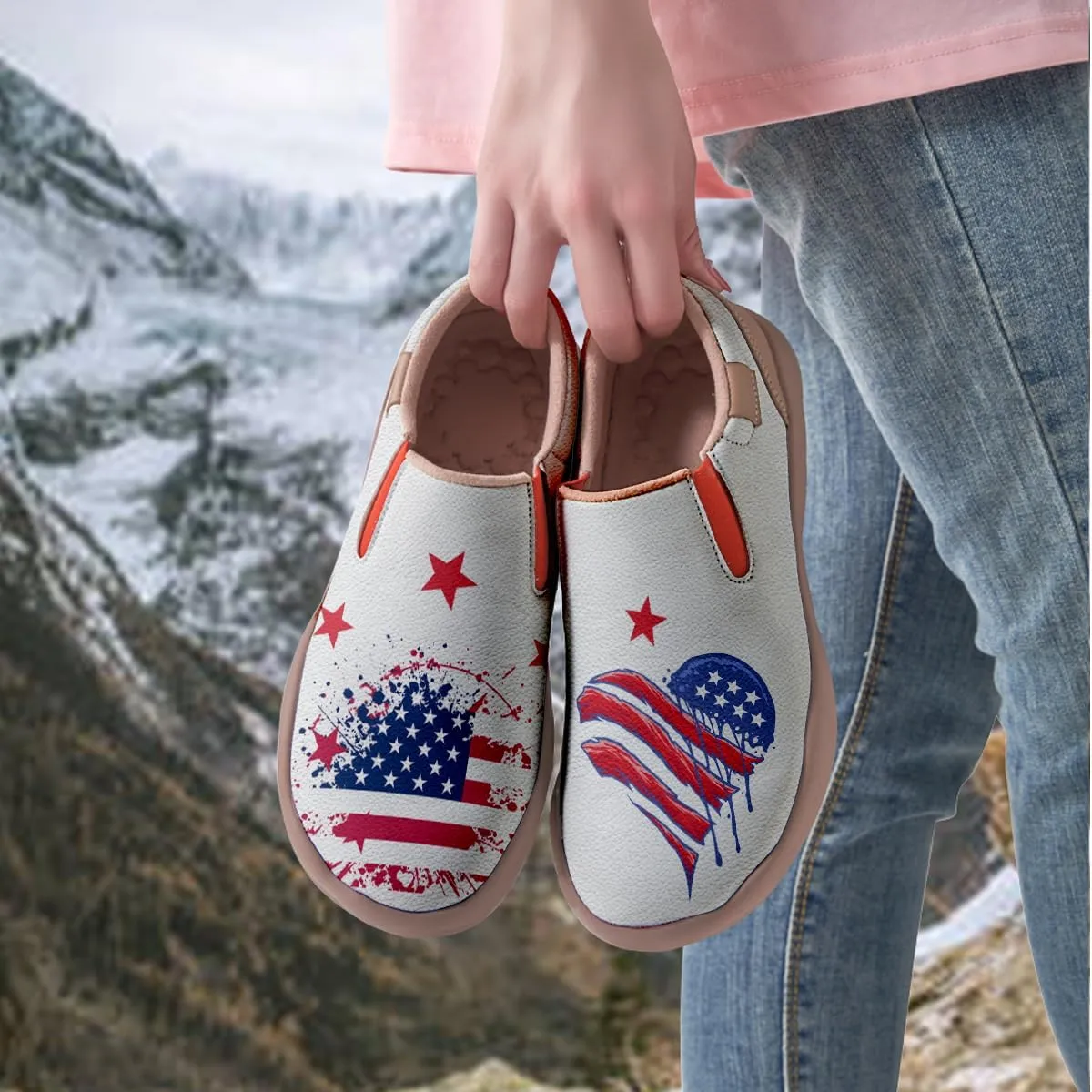 Women's Travel Shoes American Flag Art Sneaker Painted Canvas Slip-Ons Ladies Loafers