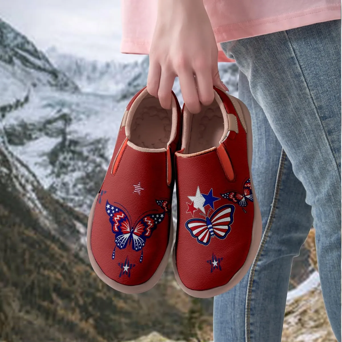 Women's Travel Shoes American Flag Art Sneaker Painted Canvas Slip-Ons Ladies Loafers