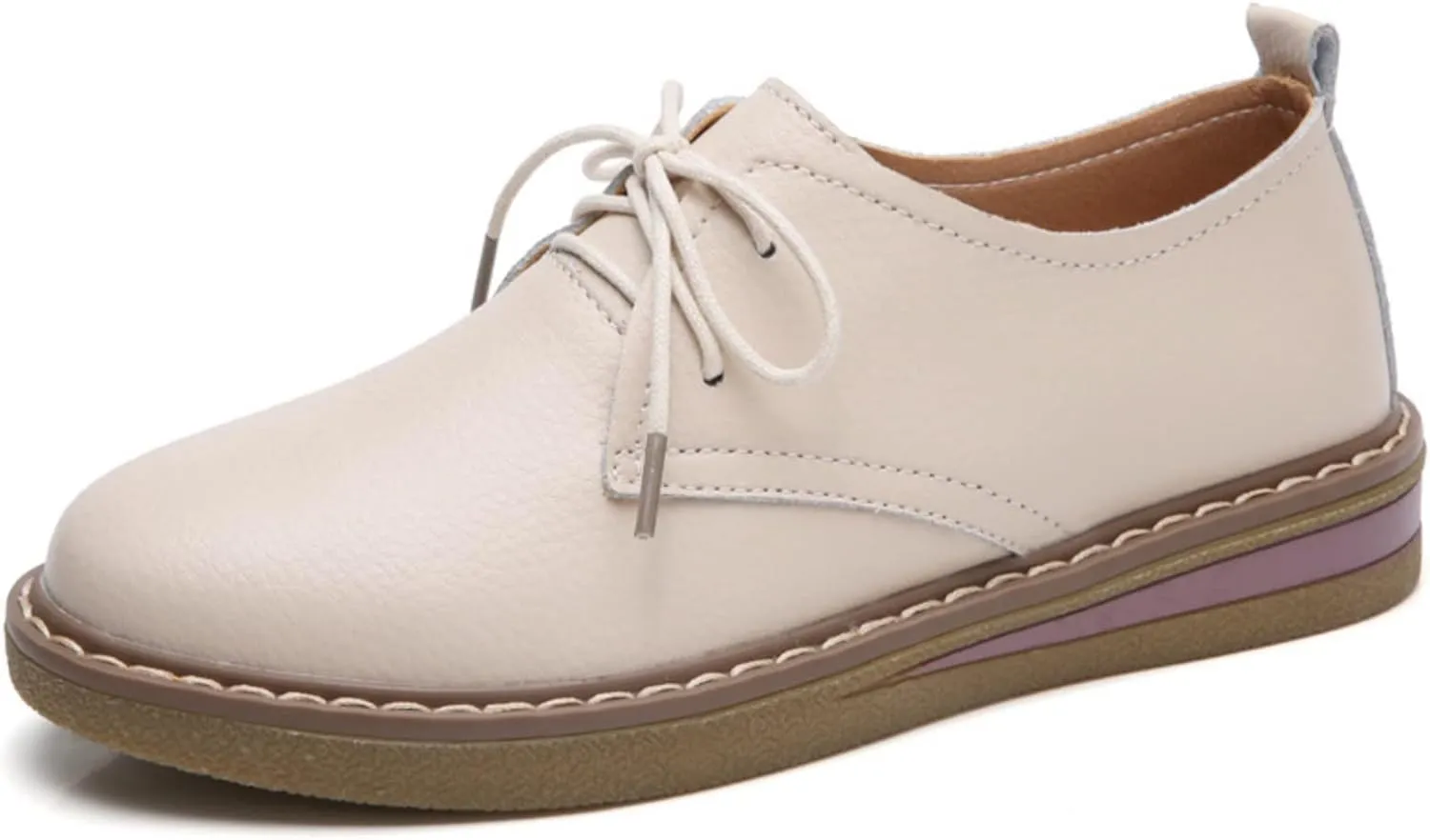 Women's Vintage Oxford Shoe，Perforated Lace-up Round Toe Leather Low Heel Classic Brogues Shoe