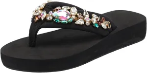 Women’s Wedge Sandal Thong Platform Flip Flops Glitter Sparkly Comfortable Beach Sandals Walking Sandals