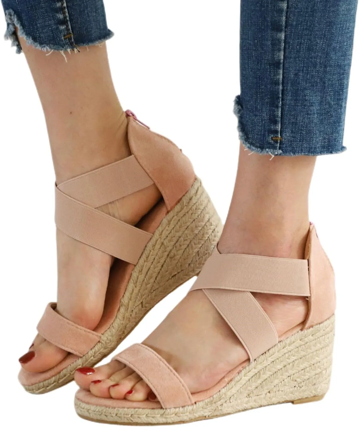 Women's Wedge Sandals Orthopedic Non Slip Platform Wedges Fashion Cross Strappy Back Zipper Shoes Ladies Elegant Walking Shoes for Summer, Beach, Hiking & Casual Wear