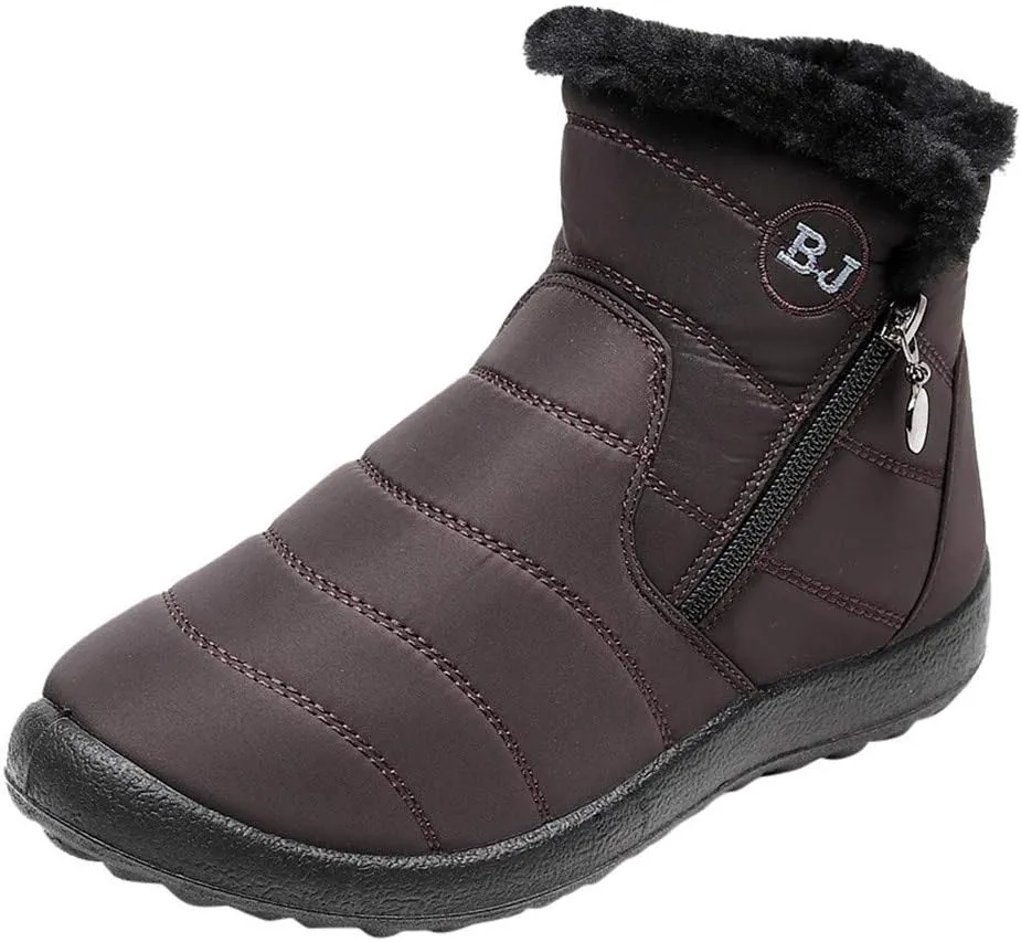 Women's Winter Boots with Zipper Adults Plush Lined Boots Womens Winter Snow Boots with Warm Fur Lining Bj Waterproof Boot Womens Cowboy Boots Men Winter Booties