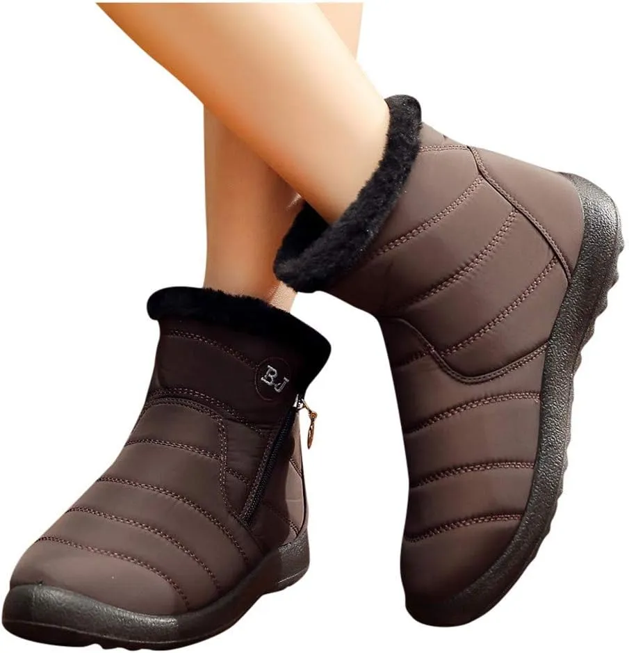 Women's Winter Boots with Zipper Adults Plush Lined Boots Womens Winter Snow Boots with Warm Fur Lining Bj Waterproof Boot Womens Cowboy Boots Men Winter Booties
