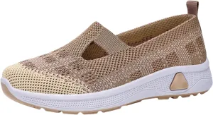 Women's Woven Orthopedic Breathable Soft Sole Shoes Slip On Diabetic Mesh Trainers Women's Comfortable Casual Air Cushion Athletic Shoes Arch Support Running Jogging Sports Sneaker