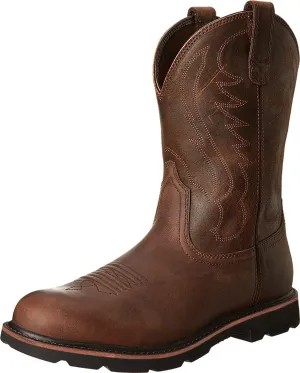 Work Boots for Men - Composite Toe Brown Combat Boots, Pull On Chunky Heel Round Toe Cowboy Boots