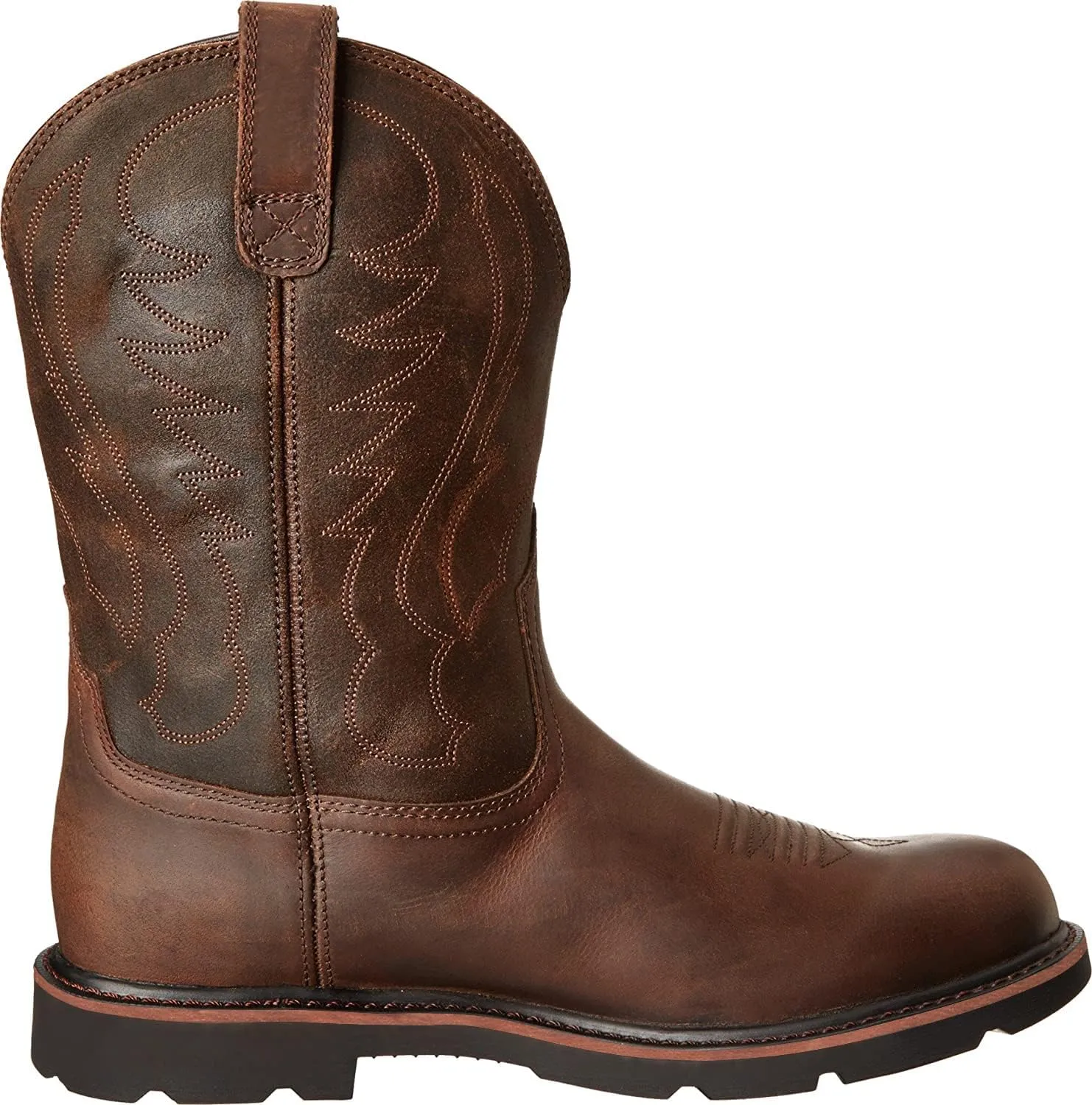 Work Boots for Men - Composite Toe Brown Combat Boots, Pull On Chunky Heel Round Toe Cowboy Boots