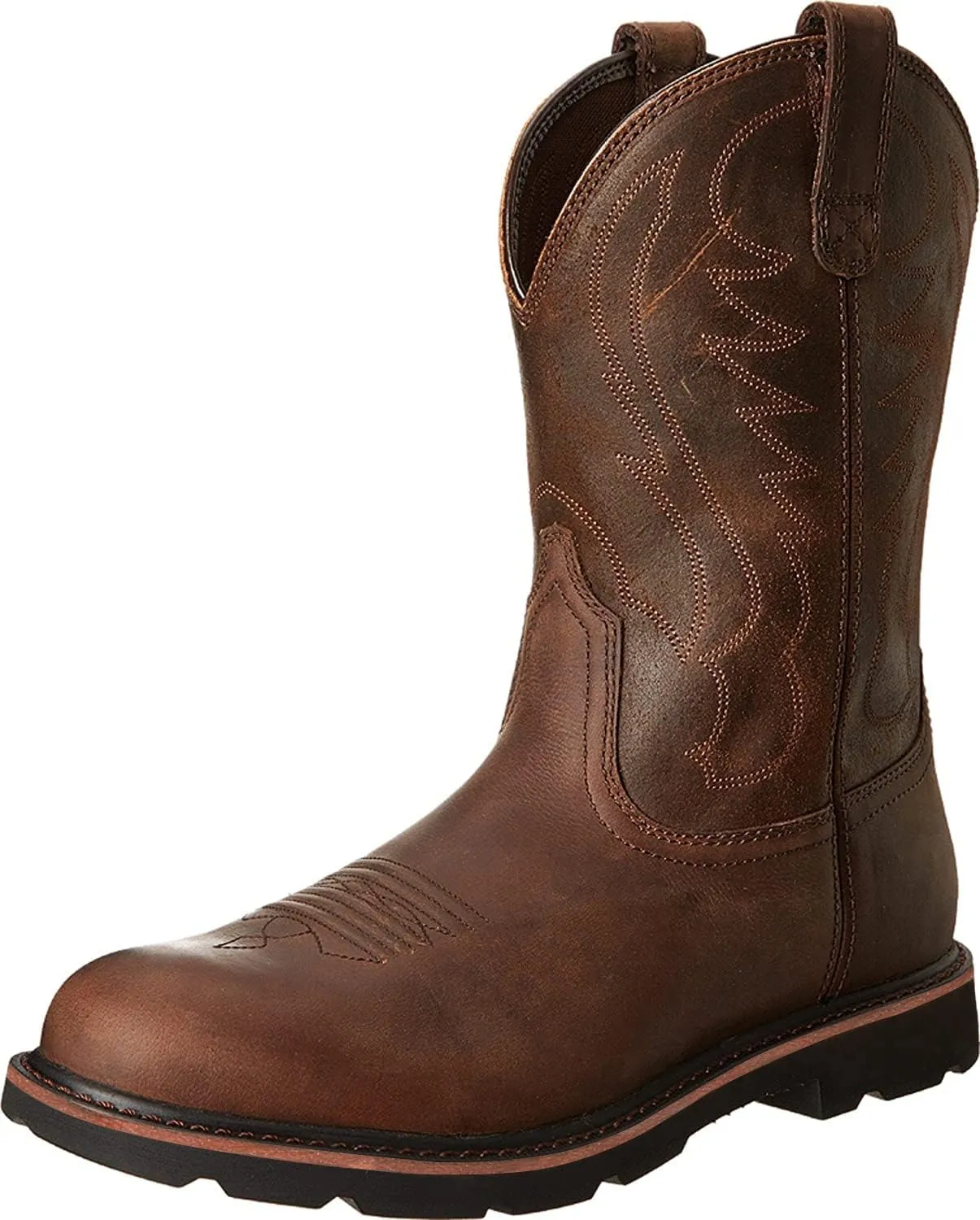 Work Boots for Men - Composite Toe Brown Combat Boots, Pull On Chunky Heel Round Toe Cowboy Boots