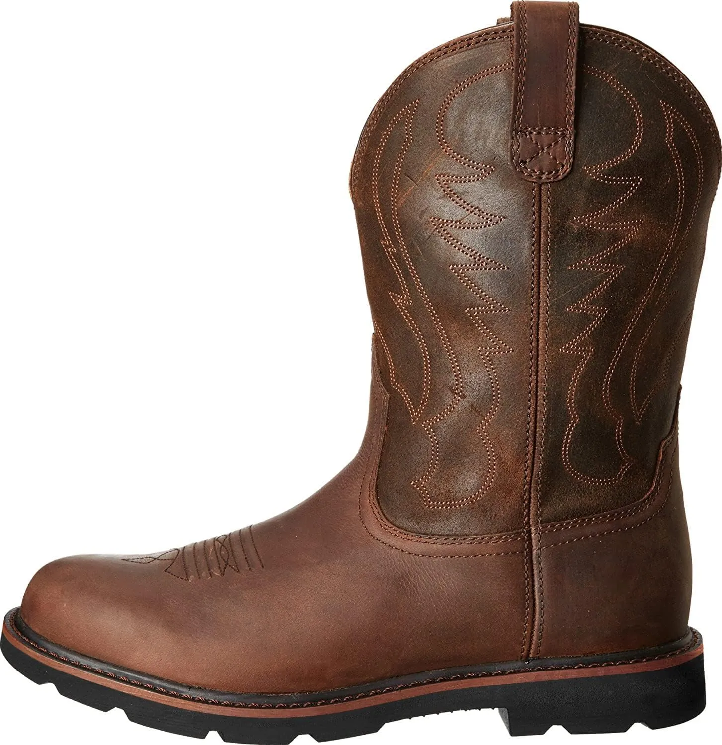 Work Boots for Men - Composite Toe Brown Combat Boots, Pull On Chunky Heel Round Toe Cowboy Boots