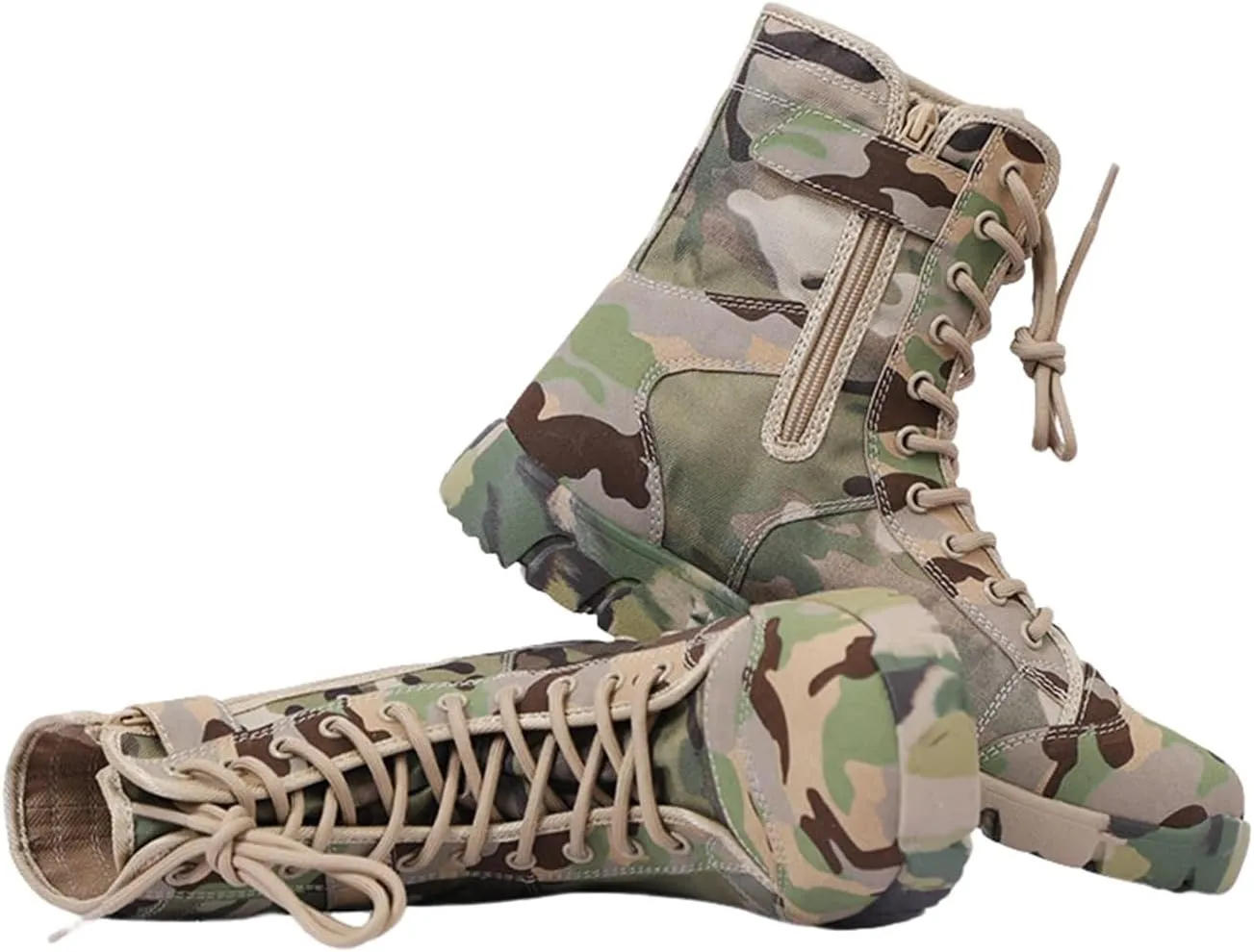 Wygwlg Camouflage Boots for Men, Mens Military Side Zip Waterproof Breathable Camouflage Combat Boots, Durable Waterproof Non Slip Hiking Boots, for Camping, Hiking, Jungle Combat