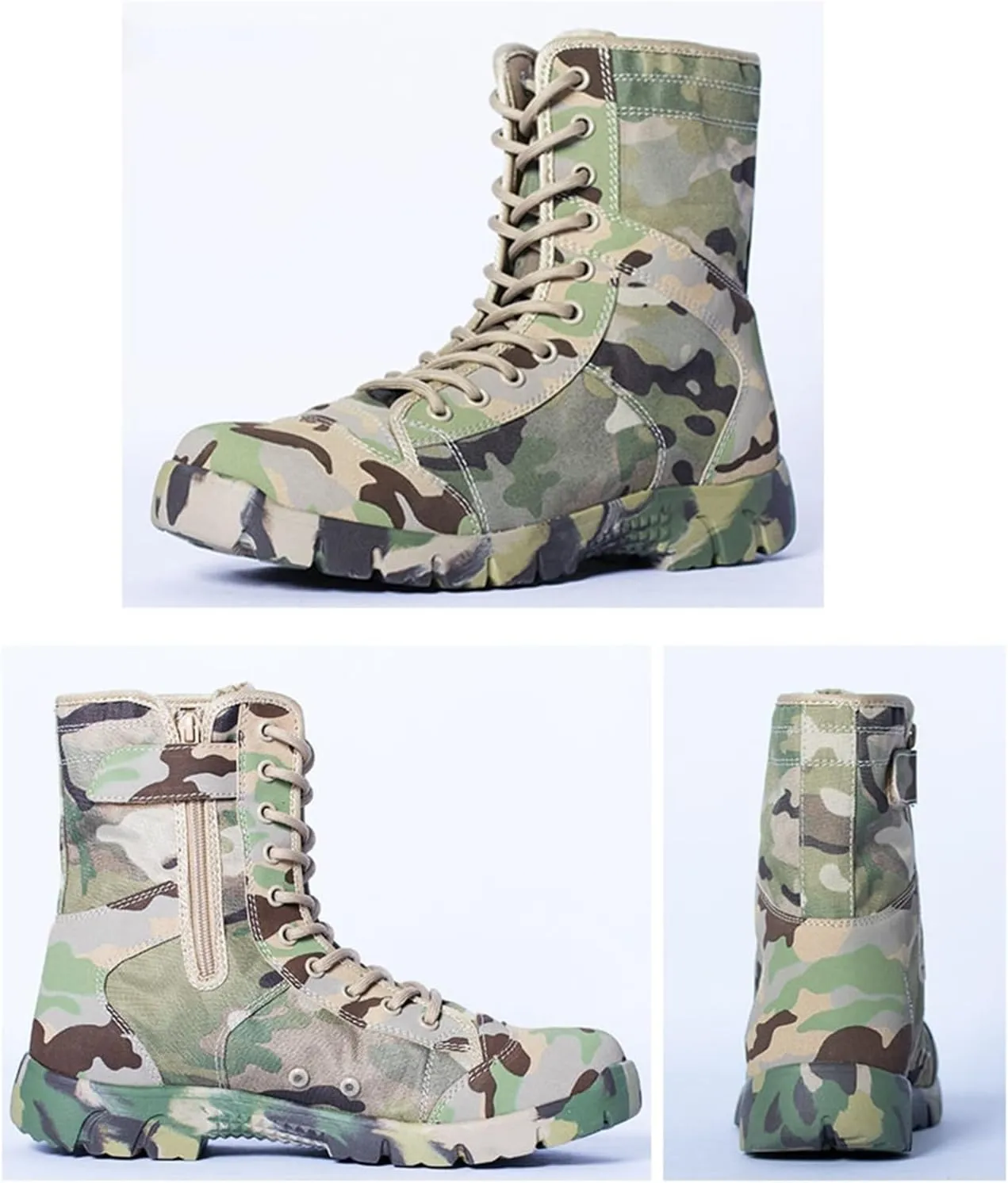 Wygwlg Camouflage Boots for Men, Mens Military Side Zip Waterproof Breathable Camouflage Combat Boots, Durable Waterproof Non Slip Hiking Boots, for Camping, Hiking, Jungle Combat