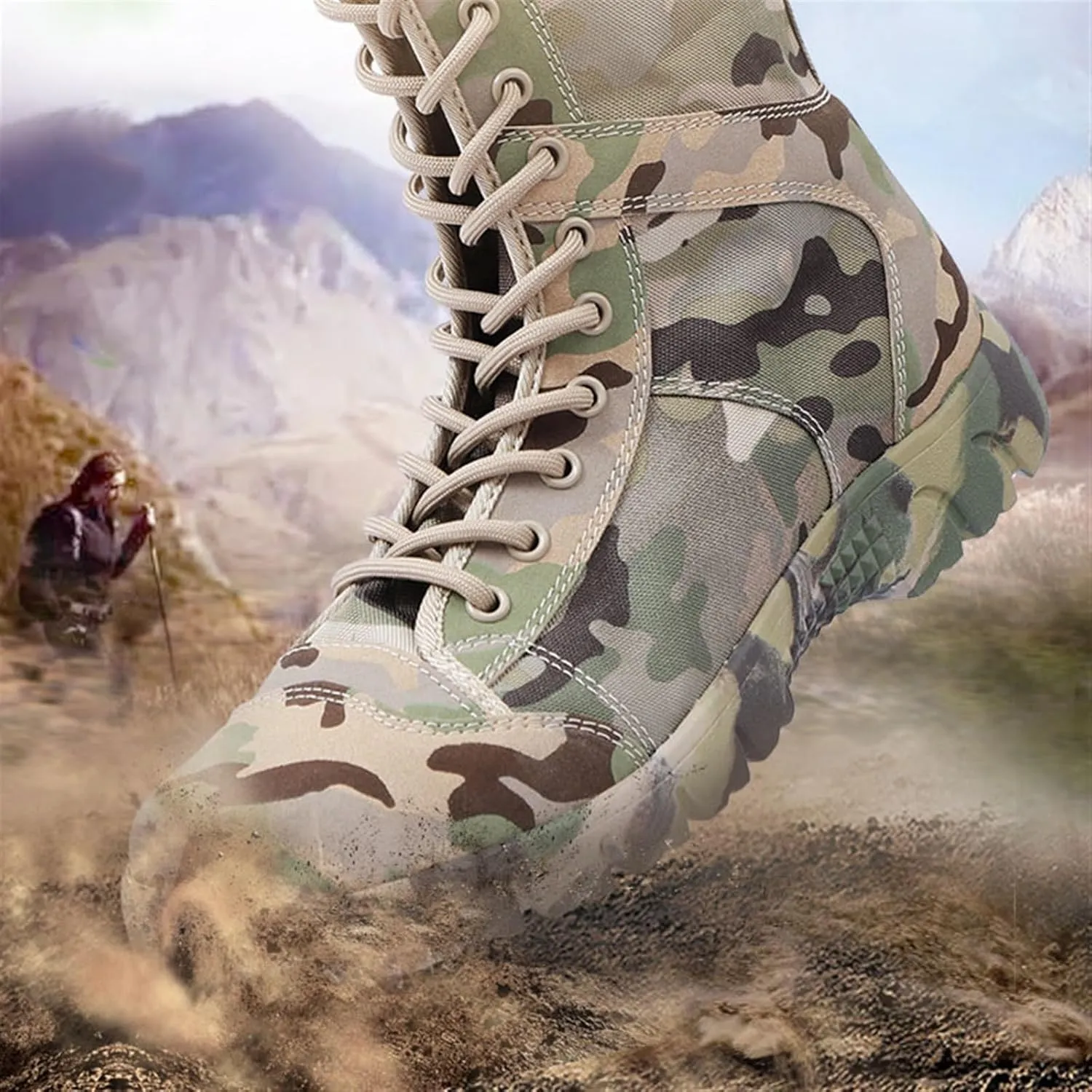 Wygwlg Camouflage Boots for Men, Mens Military Side Zip Waterproof Breathable Camouflage Combat Boots, Durable Waterproof Non Slip Hiking Boots, for Camping, Hiking, Jungle Combat