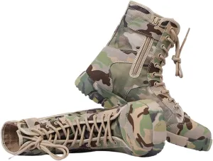 Wygwlg Camouflage Boots for Men, Mens Military Side Zip Waterproof Breathable Camouflage Combat Boots, Durable Waterproof Non Slip Hiking Boots, for Camping, Hiking, Jungle Combat
