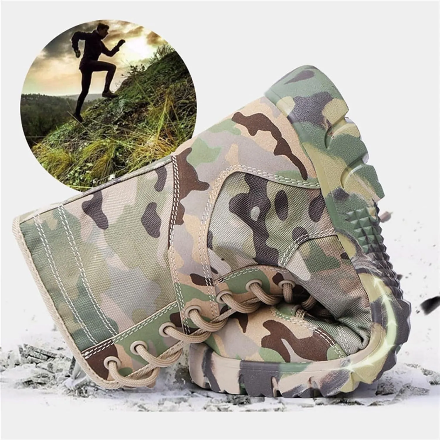 Wygwlg Camouflage Boots for Men, Mens Military Side Zip Waterproof Breathable Camouflage Combat Boots, Durable Waterproof Non Slip Hiking Boots, for Camping, Hiking, Jungle Combat