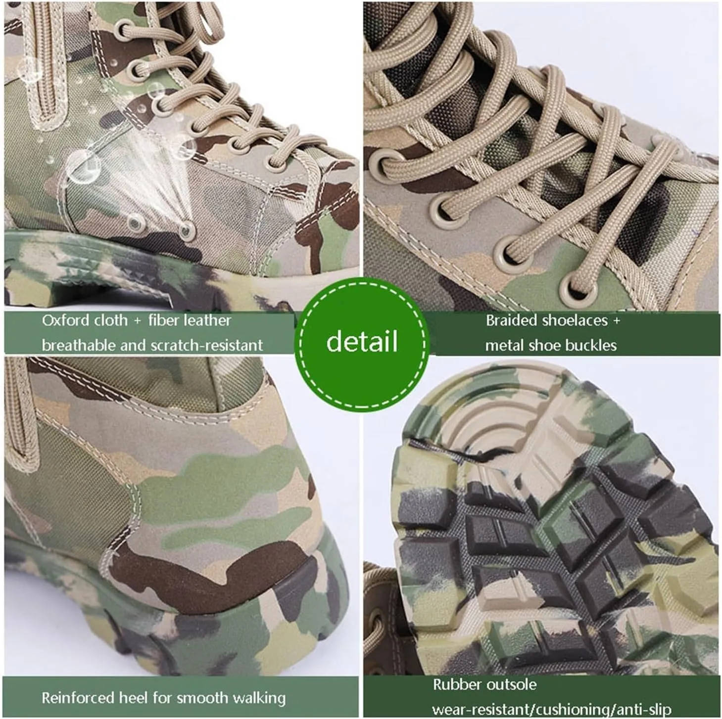 Wygwlg Camouflage Boots for Men, Mens Military Side Zip Waterproof Breathable Camouflage Combat Boots, Durable Waterproof Non Slip Hiking Boots, for Camping, Hiking, Jungle Combat