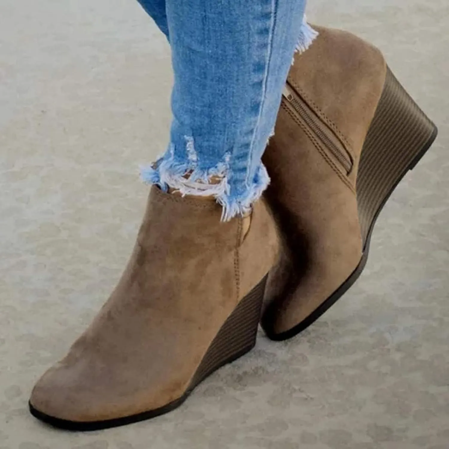 ZBYY Women's Wedge Booties,Fashion Suede Side Zipper Boots Chelsea Dress Ankle Booties Thick Heel Round Toe Ankle Shoes