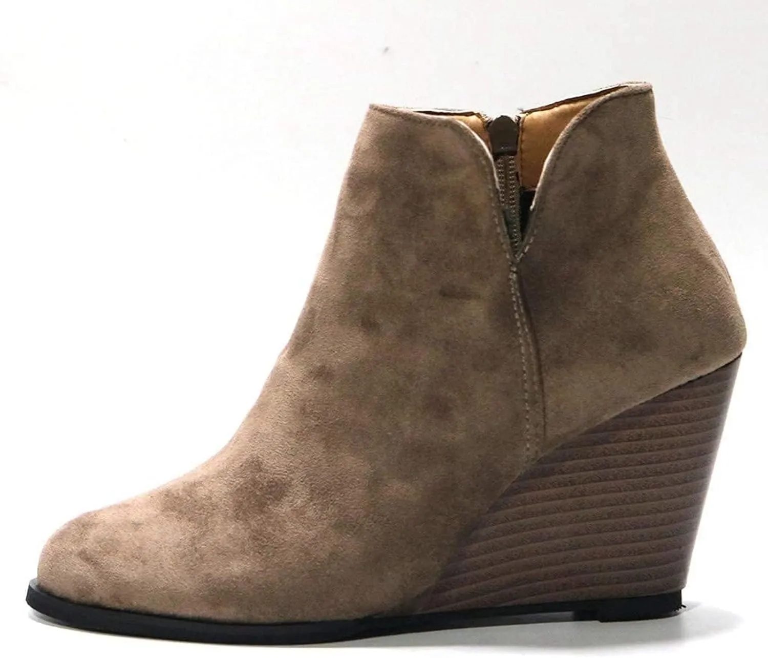 ZBYY Women's Wedge Booties,Fashion Suede Side Zipper Boots Chelsea Dress Ankle Booties Thick Heel Round Toe Ankle Shoes