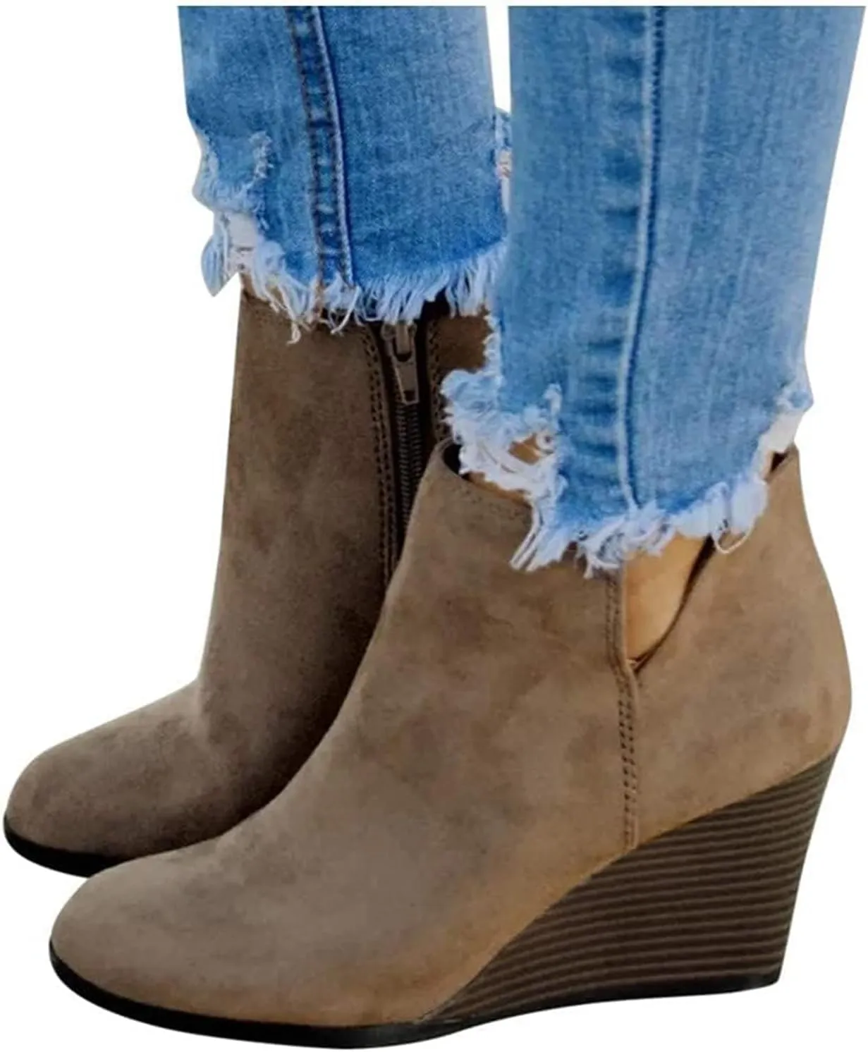 ZBYY Women's Wedge Booties,Fashion Suede Side Zipper Boots Chelsea Dress Ankle Booties Thick Heel Round Toe Ankle Shoes