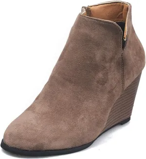ZBYY Women's Wedge Booties,Fashion Suede Side Zipper Boots Chelsea Dress Ankle Booties Thick Heel Round Toe Ankle Shoes