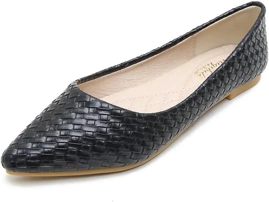 ZTWUTANG Stunner Women's Cute Pointed Toe Flat Ballet Shoes Comfortable Dress Shoes Black 39(7) B Black
